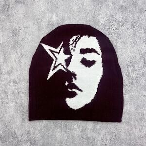 y2k grunge gothic punk white burgundy skull beanie